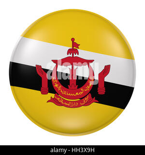 3D Rendering von Brunei Knopf mit Fahne auf weißem Hintergrund Stockfoto