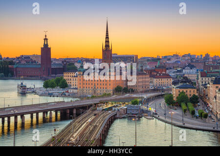 Stockholm. Stadtbild Bild von Stockholm während des Sonnenuntergangs. Stockfoto
