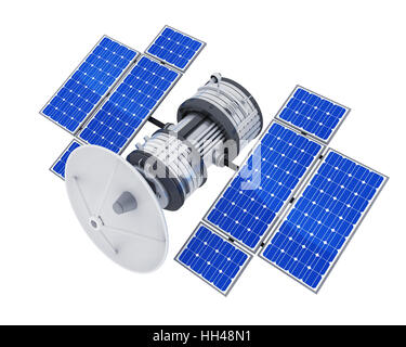 Telekommunikation-Raum-Satelliten auf weißem Hintergrund (3d Illustration, isoliert) Stockfoto