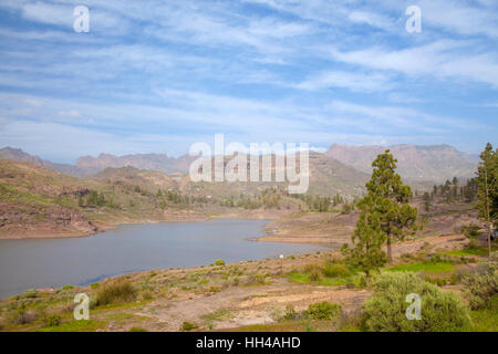 Zentralen Gran Canaria, Naturpark Pilancones in der Gemeinde San Bartolome de Tirajana, Blick Richtung Chira Stausee Stockfoto