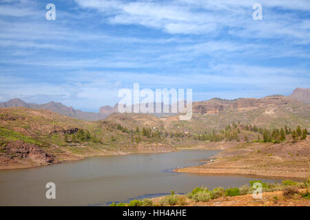 Zentralen Gran Canaria, Naturpark Pilancones in der Gemeinde San Bartolome de Tirajana, Blick Richtung Chira Stausee Stockfoto