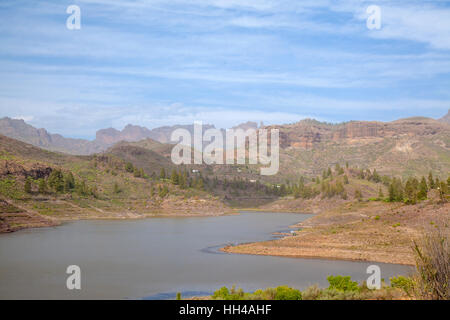 Zentralen Gran Canaria, Naturpark Pilancones in der Gemeinde San Bartolome de Tirajana, Blick Richtung Chira Stausee Stockfoto