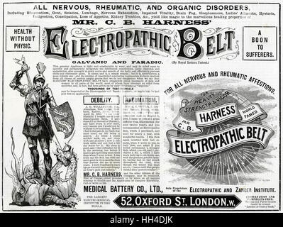 Licht und Herr C. B Harness Tragekomfort Electropathic Gürtel, behauptet, alle nervöse, rheumatische und organische Erkrankungen zu helfen. Stockfoto