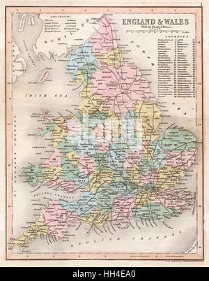 Karte von England und Wales zeigt Straßen und Flüsse Stockfoto