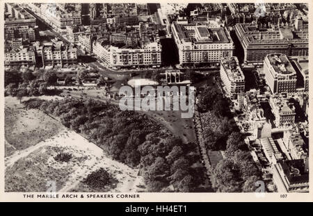 Luftaufnahme von Speakers Corner, Hyde Park und Marble Arch Stockfoto