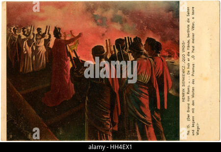 Kaiser Nero sieht Rom brennen, während er seine Lyre spielt Stockfoto