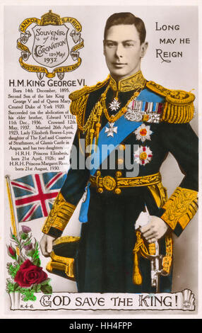 King George VI. - Postkarte mit Krönungsgeschenk Stockfoto