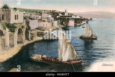 Boote auf dem Wasser in Tiberias, See von Galiläa, Israel Stockfoto