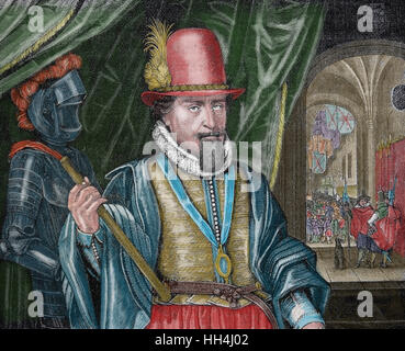 Maurice, Prinz von Oranien (1567-1625). Statthalter aller Provinzen von holländische Republik. Kupferstich, 1882. Farbe. Stockfoto