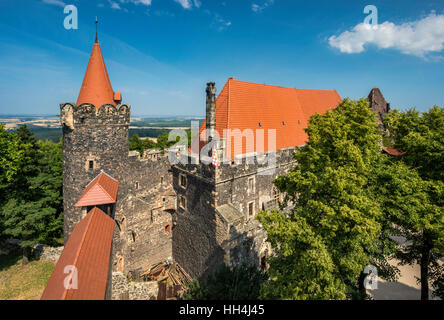 Grodziec Burg, Gotik-Renaissance-Stil, Blick vom Turm in der Nähe von Grodziec, Niederschlesien, Polen Stockfoto