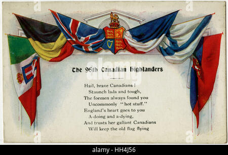 WW1 - 96.. Bataillon (Kanadische Highlander) - Allied Flags Stockfoto