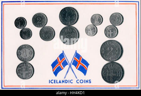 Ein Satz isländischer Münzen Stockfoto