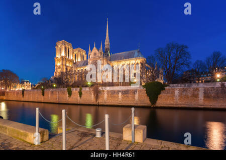 Kathedrale von Notre Dame de Paris bei Nacht, Frankreich Stockfoto