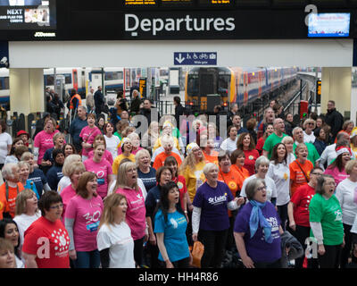 London Hospize Chor Flash Mob Waterloo Förderung Weihnachten single "The Living Years" bei Waterloo Station Featuring: Atmosphäre, Aussicht wo: London, Vereinigtes Königreich bei: 16. Dezember 2016 Stockfoto