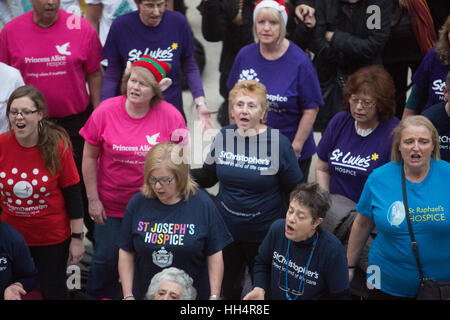 London Hospize Chor Flash Mob Waterloo Förderung Weihnachten single "The Living Years" bei Waterloo Station Featuring: Atmosphäre, Aussicht wo: London, Vereinigtes Königreich bei: 16. Dezember 2016 Stockfoto