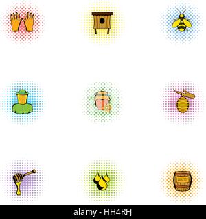 Imkerei Icons Set, Pop-Art Stil Stock Vektor