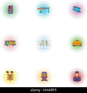 Eisenbahn Transport Icons Set, Pop-Art Stil Stock Vektor