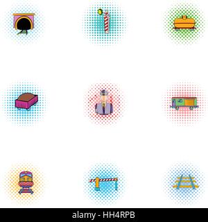 Bahnhof Icons Set, Pop-Art Stil Stock Vektor