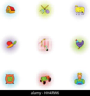 Bauernhof Icons Set, Pop-Art Stil Stock Vektor