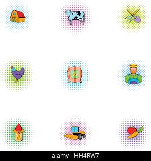Bauernhaus-Symbole-Set, Pop-Art Stil Stock Vektor