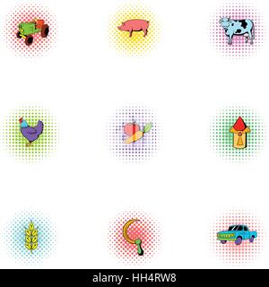 Tierfarm Icons Set, Pop-Art Stil Stock Vektor