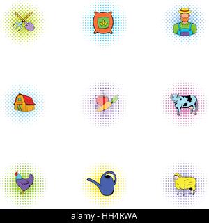 Barnyard Icons Set, Pop-Art Stil Stock Vektor