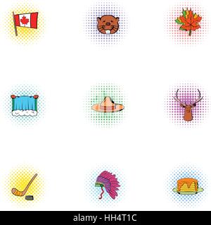 Kanada Icons Set, Pop-Art Stil Stock Vektor