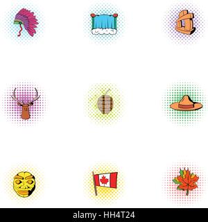 Urlaub in Kanada Icons Set, Pop-Art Stil Stock Vektor
