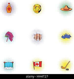 Sehenswürdigkeiten von Kanada Icons Set, Pop-Art Stil Stock Vektor