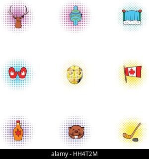 Tourismus in Kanada Icons Set, Pop-Art Stil Stock Vektor