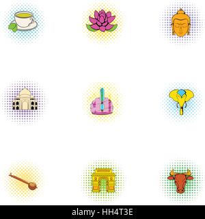 Tourismus in Indien Icons Set, Pop-Art Stil Stock Vektor