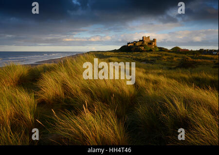 Letztes Licht auf Bamburgh Castle Stockfoto