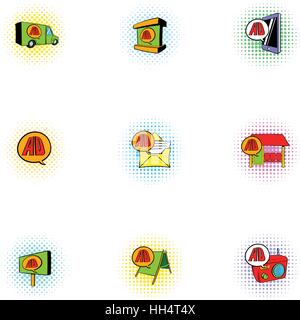 Anzeigen Icons Set, Pop-Art Stil Stock Vektor