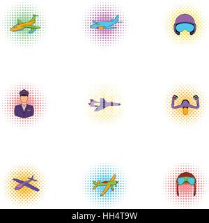 Flugzeug-Symbole-Set, Pop-Art Stil Stock Vektor