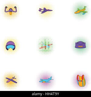 Fliegende Maschine Icons Set, Pop-Art Stil Stock Vektor