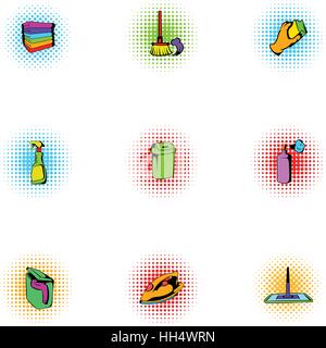 Sanitär Tag Icons Set, Pop-Art Stil Stock Vektor