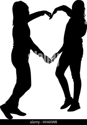 Silhouette der beiden Mädchen Hand in Hand in Herzform, Vektor-illustration Stock Vektor