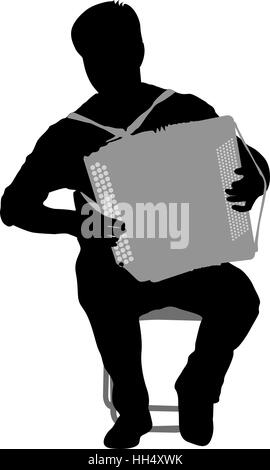 Silhouette Musiker, Akkordeonspieler auf weißem Hintergrund, Vektor-illustration Stock Vektor