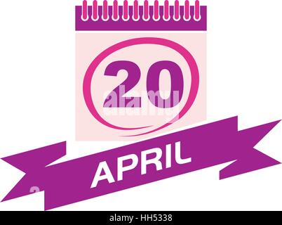 20 April Kalender mit Band Stock Vektor