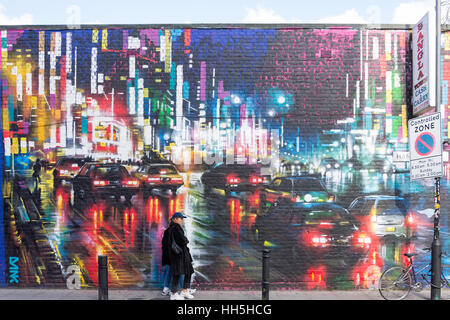 Wandbild im Hanbury Street, Spitalfields, London Borough of Tower Hamlets, Greater London, England, Vereinigtes Königreich Stockfoto