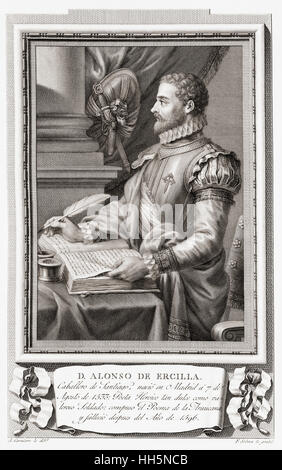 Alonso de Ercilla y Zúñiga, 1533 – 1594.  Spanischer Adliger, Soldat und epischen Dichter.  Nach einer Radierung in Retratos de Los Españoles Ilustres veröffentlicht Madrid, 1791 Stockfoto