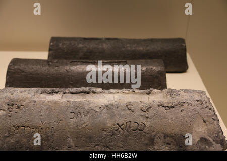 Römischen Hispania. Führen Sie Barren. 1. Jahrhundert. Minen von Linares-La Carolina Berge der Sierra Morena, Spanien. Nationales Archäologisches Museum, Madrid. Spanien. Stockfoto