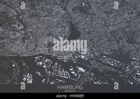 Hamburg Karte, Satellitenbild, City, Deutschland. 3D-Rendering Stockfoto