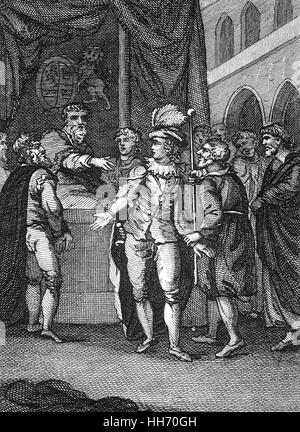 Sir William Gascoigne (1350 – 1419) war Chief Justice of England während der Regierungszeit von König Henry IV.  Es wird gesagt, dass Gascoine die Strafe von einer der Prince Of Wales (der zukünftige Henry V) lärmenden Begleiter geleitet hatte. Der Prinz, der war wütend auf den Satz und grob beleidigt den Richter. Gascoigne sofort verpflichtet ihn ins Gefängnis, und gab dem Prinzen ein Dressing-down, die ihn die Gerechtigkeit des Satzes erkennen ließen. Stockfoto