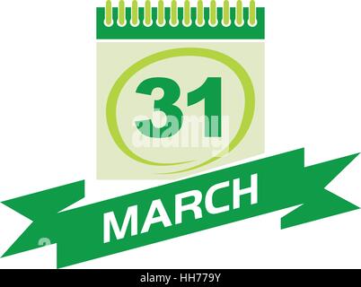 31 März Kalender mit Band Stock Vektor