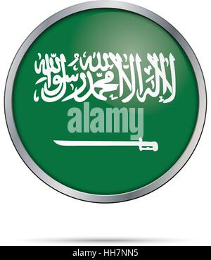 Vektor Saudi-Arabische Flagge klicken. Saudi-Arabien-Flagge Glas Button Stil mit Metallrahmen. Stock Vektor