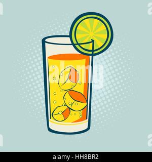 Trinken Sie mit Limette und Eis. Vektor frische Limette kaltes Eis cocktail, tropische frische Zitrusfrüchte Trinkwasser, Kunst-retro-Stil Stock Vektor