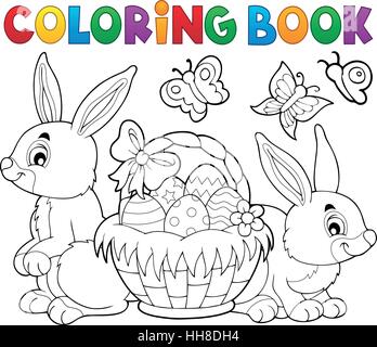 Coloring Book Osternest und Kaninchen - eps10 Vektor-Illustration. Stock Vektor