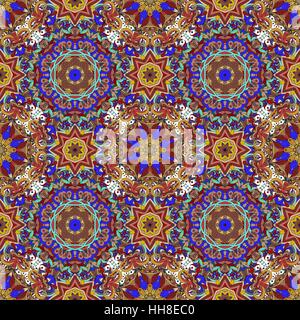 Reich mit satten Farben, schöne mittelalterliche Ornament. Nahtlose floralen Muster der kreisförmigen floralen Elementen. Vektor-Design von Mandalas.  Vorlage für Schal, Bettwäsche, Textilien, Teppiche, Kissen. Stock Vektor