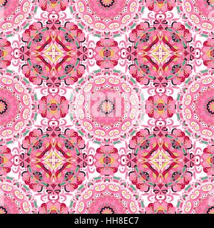 Reich mit satten Farben, schöne mittelalterliche Ornament. Nahtlose floralen Muster der kreisförmigen floralen Elementen. Vektor-Design von Mandalas.  Vorlage für Schal, Bettwäsche, Textilien, Teppiche, Kissen. Stock Vektor